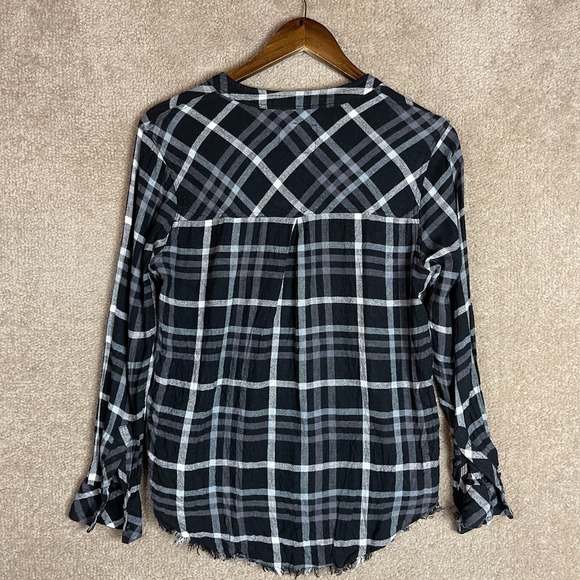 Rails Redding Shirt Womens Small S Ink Grey White Plaid Long Sleeve Frayed Hem - Picture 9 of 10